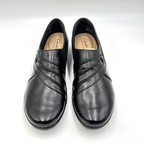 8N 8 NARROW WIDTH Clarks Hope Roxanne Black Leather Loafers‎ Comfort Shoes - Picture 2 of 12